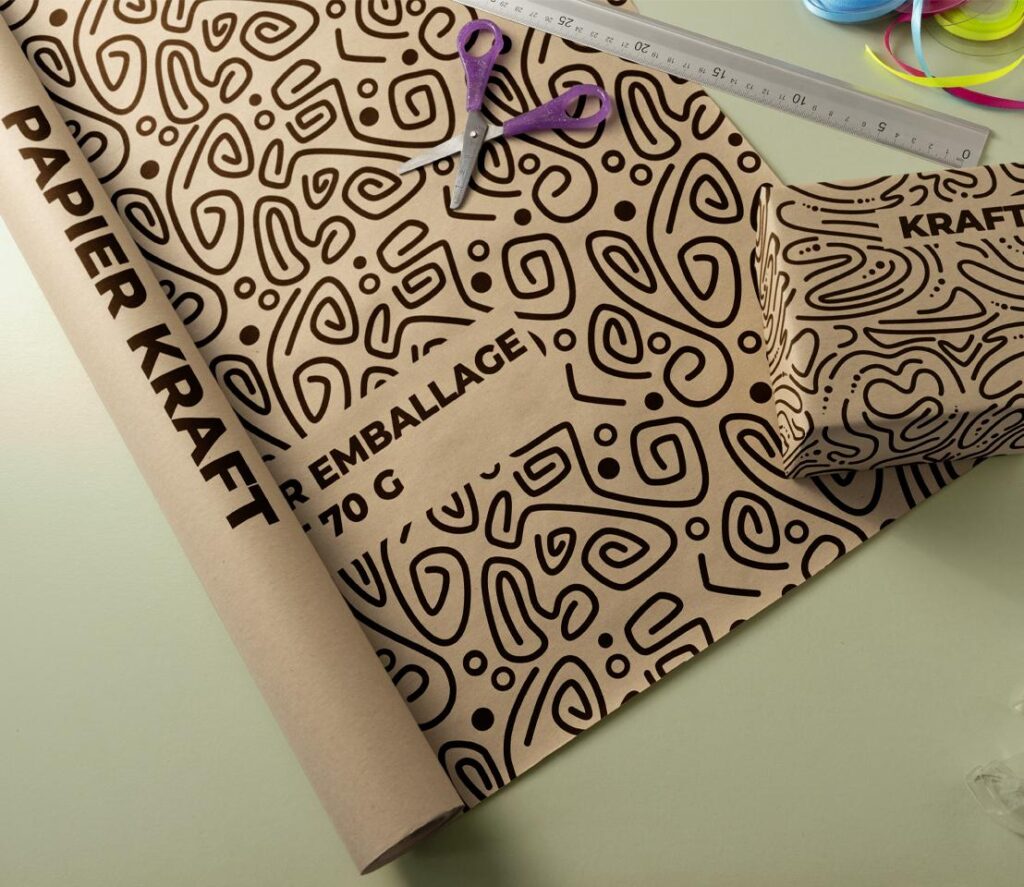 Papier Cadeau Kraft Vintage Monde Nautique - Lot De 4 Feuilles 50x63 Cm - Pour Anniversaire, Fête Des Mères, Mariage, Décoration Cadeau